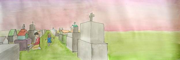 A row of buildings with crosses on top

Description automatically generated